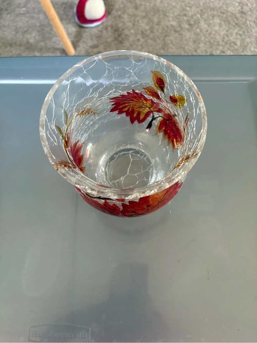 Glass autumn fall decorative vase with leaves